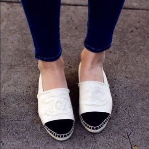 CHANEL Linen Canvas Espadrilles Black/White 37